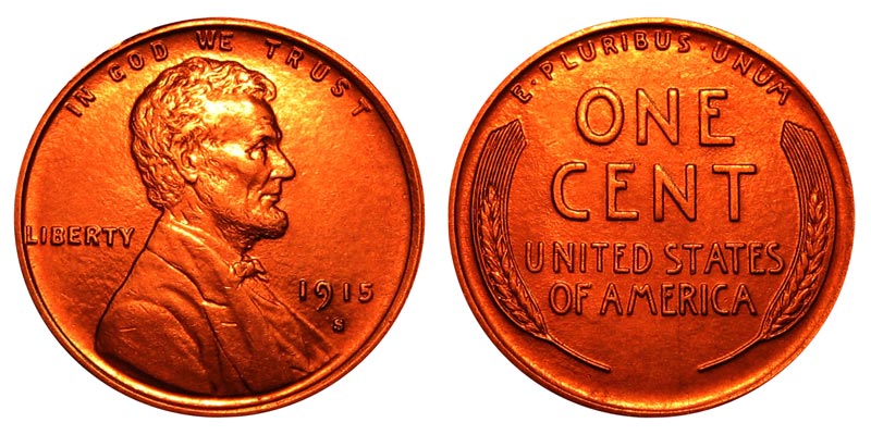 1915 wheat penny comparison: common Philadelphia coin vs the scarcer 1915-S San Francisco coin showing the S mint mark
